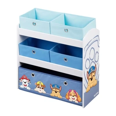 Immagine di roba Scaffalatura Paw Patrol 5 Scatole Colorate in Tela Incluse per Giocattoli, Vestiti, Libri Mobile la Cameretta Robusta, Stabile e Resistente Bambini Legno Laccato Bianco
