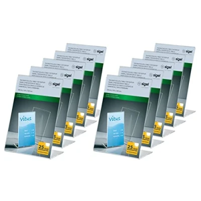 Immagine di SIGEL TA214 Porta avvisi da tavolo / brochure banco, con base a L, acrilico, per A6, 10 pz
