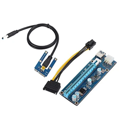 Immagine di Kafuty Mini PCI E TO 16X 6PIN Adattatore per Riser Extender con Cavo di Alimentazione SATA l&#039;estrazione schede Video Adotta 4 condensatori a Stato Solido, Compatibile Windows/Linux Mac