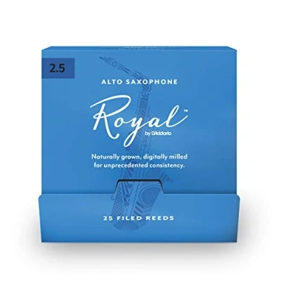 Immagine di D&#039;Addario Woodwinds Royal Saxophone Ance per sassofono contralto, con dorso resistente, classico o jazz, forza 2,5, confezione da 25