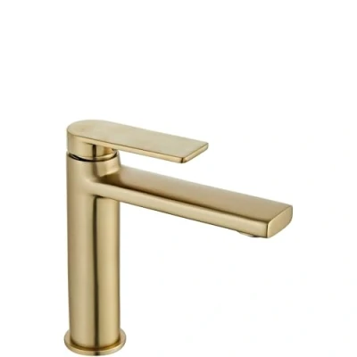 Immagine di Rea VERSO BRUSH ORO Rubinetto LAVABO BASSO Miscelatore monocomando da bagno in ottone lavamani regolabile caldo e freddo (Oro)