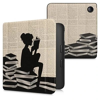 Immagine di kwmobile Custodia eReader Compatibile con Kobo Libra 2 Cover eBook Reader Flip Case nero/beige Ragazza e Libri