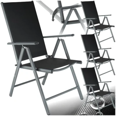 Immagine di TecTake® Set Sedie da Giardino, Sala Pranzo 4 Pezzi per Esterno con Braccioli, Pieghevole, Reclinabile, Schienale Regolabile in 7 Posizioni Nero/Antracite