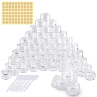 Immagine di 60 vasetti cosmetici vuoti, in plastica trasparente da viaggio, contenitori per lozione, crema, deposito di trucco (5 g/5 ml), Trasparente, 5 g / ml, 5g 5ml