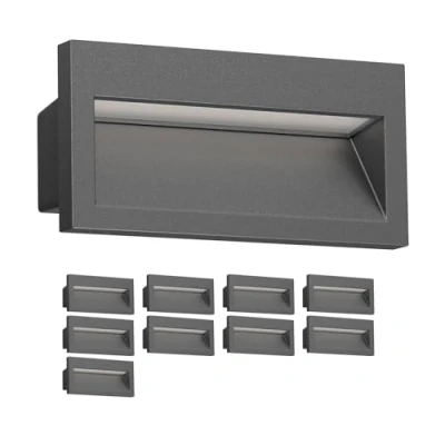 Immagine di ledscom.de 10 Lampada da incasso a parete LED NOLA, downlight per esterni, IP54, antracite opaco, 140 x 70 mm, bianco freddo