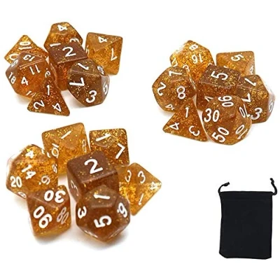 Immagine di DollaTek Dadi poliedrici con Punto Glitter Set Giochi da Tavolo 3 x 7 (21 Pezzi) Serie Die D20 D12 D10 D8 D6 D4 DND Rpg MTG Doppi Colori One Piece (Giallo)