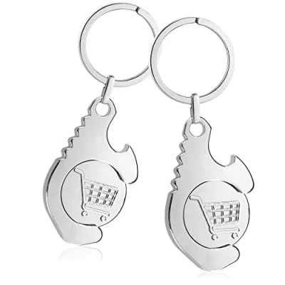 Immagine di com four® 2X Portachiavi Multifunzione con Portachiavi, apribottiglie, Chip per Carrello della Spesa, apriporta e pulsantiera (2 Pezzi multiutensile)