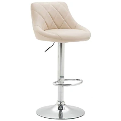 Immagine di CLP Sgabello Design Imbottito Lazio in Similpelle I Girevole con Poggiapiedi Sedia Alta Cucina Regolabile 83 104 CM, Colore:Crema, Colore del Telaio:Cromo