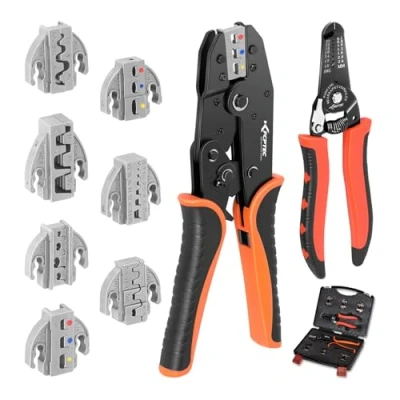 Immagine di KF CPTEC Set di Pinze a Crimpare 9 PZ Pinza Crimpatrice per terminali filo Strumento Crimpatura intercambiabile termoretraibile,connettori isolato,non isolato,ghiera,connettori cilindrici