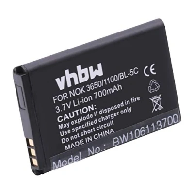 Immagine di vhbw Li Ion batteria 700mAh (3.7V) compatibile con Nokia C2, C2 01, E50, E60, N Gage N70, N71, N72, N91 cellulari sostituisce BL 5C, 5CA, 5CB.