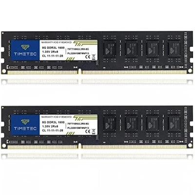 Immagine di Timetec 16GB KIT (2x8GB) DDR3L/DDR3 1600MHz PC3L 12800/PC3 12800 Non ECC Unbuffered 1.35V/1.5V 2Rx8 Dual Rank 240 Pin UDIMM Memoria Desktop Aggiornamento del modulo RAM