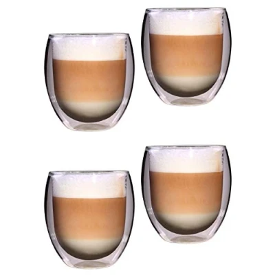 Immagine di Feelino Set da 4 Tazze Cappuccino, Bicchieri Caffe Vetro Borosilicato 400ml, Doppia Parete per Caffè Macchiato, Ice Cofffee, Trasparenti Caffè, Termici Doppio