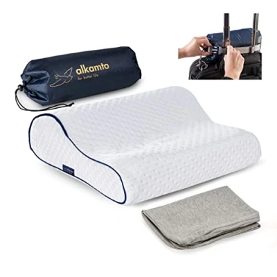 Immagine di alkamto Comodo cuscino in memory foam con fodera cotone extra facile da trasportare federa per regolabile della temperatura (Bianco Cervicale)