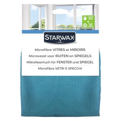 Immagine di STARWAX Microfibra per vetri e specchi X4 tecnologia &quot;nido d&#039;ape&quot; cattura sporco microgoccioline non graffiante design francese poliestere poliammide formato 32 x 36 cm