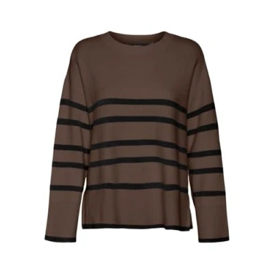 Immagine di VERO MODA Vmsaba Pullover Ga Noos con Scollo Rotondo, a Righe Maglione Lavorato Maglia, Pinecone/Stripes:w Black, XL Donna