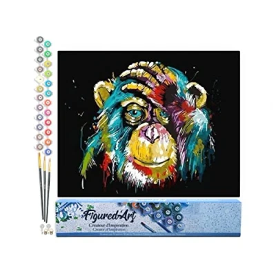 Immagine di Figured&#039;Art Dipingere con i Numeri Paint by Numbers Babbuino Pop Art, Passatempo per Adulti, Kit Completo, Hobby Creativi Quadri fai da te 40x50cm senza cornice
