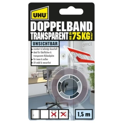 Immagine di UHU 45375 Nastro biadesivo UHU® Trasparente (L x L) 1.5 m 19 mm 1 pz.