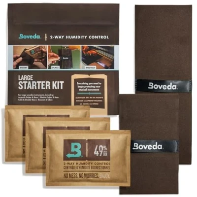 Immagine di Boveda Music Large Starter Kit (3) 49% RH Standard Controllo dell&#039;umidità bidirezionale ideale per la maggior parte dei CLIMI chitarre e altri strumenti in legno di grandi dimensioni
