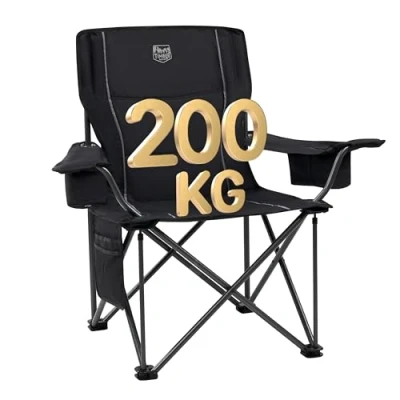 Immagine di TIMBER RIDGE sedie da campeggio per adulti, resistenti, capacità 200 kg, con braccioli, imbottite extra larghe, portabicchieri e tasca laterale, giardino, pesca, picnic, colore nero