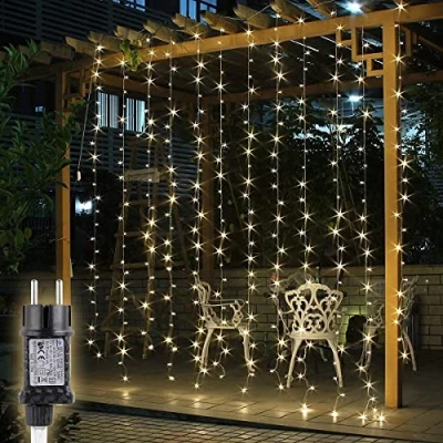 Immagine di SALCAR Tenda con Catena di Luci LED, 3 x m, impermeabilità IP44, Stelle LED A Luce, per Natale, Decorazione Feste, Interni, 8 programmi Luce (Bianco Caldo)