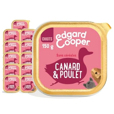 Immagine di Edgard &amp; Cooper Cibo umido per cani, Cuccioli, (Anatra/Pollo, 150g x 11), carne fresca e ingredienti naturali, senza cereali, ipoallergenico, zuccheri aggiunti
