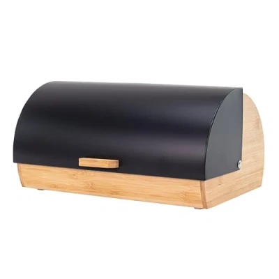 Immagine di Erreke Portapane, Porta Pane da Cucina, Aumenta il Tempo di Freschezza e Conserva l&#039;Aroma del Fresco, Realizzata in Acciaio Bambù con Coperchio Scorrevole, Colore Nero