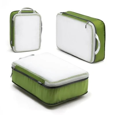 Immagine di Cipway Organizer Valigia,Cubi da Imballaggio a Compressione, Design Rete, Salvaspazio Borse Viaggio Set Sacchi Sottovuoto Vestiti per Zaini o Bagagli Mano (Verde,3 Pezzi)