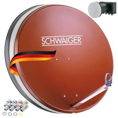 Immagine di SCHWAIGER 555 Sistema SAT Set satellitare Parabola Quad LNB digitale 8x F plug 7mm Antenna in alluminio completo Mattone rosso 74,5 x 84,5 cm