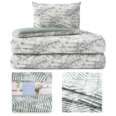 Immagine di AmeliaHome Biancheria da letto 2 pezzi, 135 x 200 cm, con 1 federa 80 100% cotone, chiusura lampo, motivo geometrico Averi