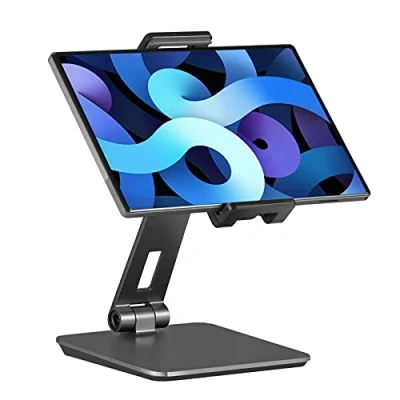 Immagine di SHUOSUO Supporto Tablet Regolabile e Pieghevole, Porta in Alluminio Tavolo Girevole a 360, Compatibile con iPad Pro/Air/Mini, Samsung Tab, Surface Pro, Kindle Fire (7 13&quot;) (Grigio Scuro)