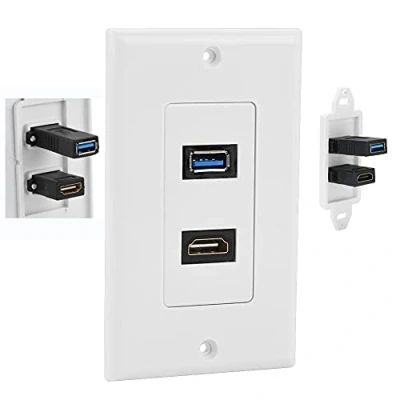 Immagine di Tangxi Presa a Muro HDMI HDMI,Piastra HDMI,HDMI USB 3.0 2 in 1 Pannello per facciate da Parete multimediale Bianco, Porta Incasso USB,