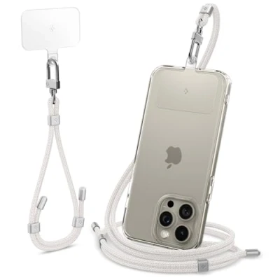 Immagine di Spigen Cordino per cellulare Universale di Tracolla e Cinghietta da Polso con ConTag, Strap regolabile iPhone 15 13 12 11 Pro Max Plus, Samsung Galaxy S24 S23 Ultra, Xiaomi POCO Bianco Perla