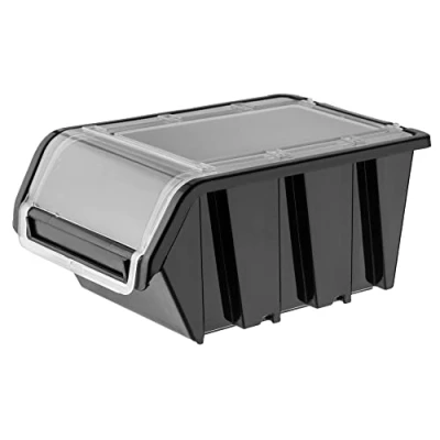 Immagine di KADAX scatola impilabile con coperchio, in plastica PP, portaoggetti, diverse dimensioni e colori, patta per parete degli attrezzi (nero, 1 pezzo, 230 x 160 mm)