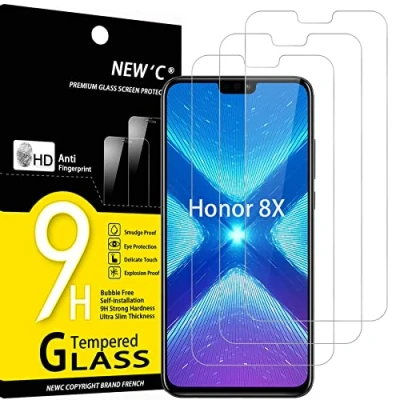 Immagine di NEW&#039;C 3 Pezzi, Vetro Temperato per Honor 8X, View 10 Lite, Pellicola Prottetiva Anti Graffio, Impronte, Senza Bolle, Durezza 9H, 0,33mm Ultra Trasparente, Resistente