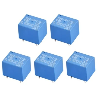 Immagine di Heschen Relè scheda PC, JQC 3F(T73), bobina 5VCC, SPDT, 7A 240VCA, terminali a 5 pin, confezione da