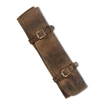 Immagine di Angus Stoke Sam Astuccio per coltelli in vera pelle, con 7 scomparti, da cuoco, grande, borsa cucina richiudibile (marrone scuro)