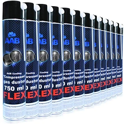 Immagine di AABCOOLING Compressed Gas Duster FLEX 750ml Set di 12 Pezzi Aria Compressa Con un Tubo Flessibile, Accessori PC, Spray per Pulire Pulizia Computer