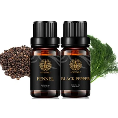 Immagine di Aromaterapia pepe nero olio essenziale set per diffusore, 2X10ml 100% Pure Finocchi oli essenziali Kit umidificatore nero, finocchio essenziali, puro olio,