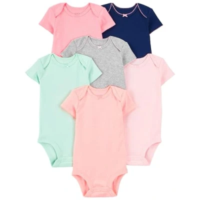 Immagine di Simple Joys by Carter&#039;s 6 Pack Short Sleeve Bodysuit Body, Multicolore/Colori A Tinta Unita, 0 Mesi (Pacco da 6) Bimba