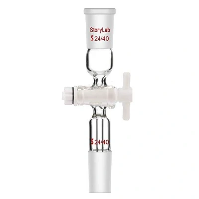 Immagine di stonylab Adattatore di Controllo del Flusso Vuoto in Vetro Dritto, Straight Glass Vacuum Flow Control Adapter con Rubinetto Arresto PTFE e Due Giunti 24/40 per Fornitura Laboratorio