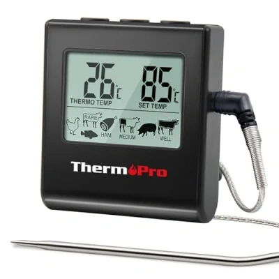 Immagine di ThermoPro TP16B Termometro da Cucina Digitale Con Ampio Display LCD Per Affumicatori, Forno Cucina, Barbecue, Grill Timer E Sensore Di Temperatura In Acciaio Inox