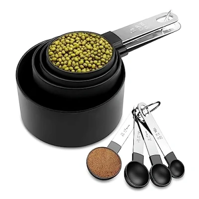 Immagine di Fousenuk 8 pezzi Cucchiai Dosatori, Misurini Cucina Set con 4 e Misurino, per Culinaria Pasticceria, Dosatore Manico in Acciaio Inox Misurare Solidi Liquido
