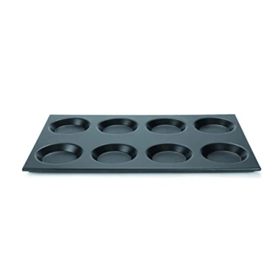 Immagine di Pentole Agnelli COSA183/SS08 Teglia Gastronorm 1/1 con 8 Stampi da 11 cm, Antiaderente, Alluminio, Argento, 53x32.5 cm