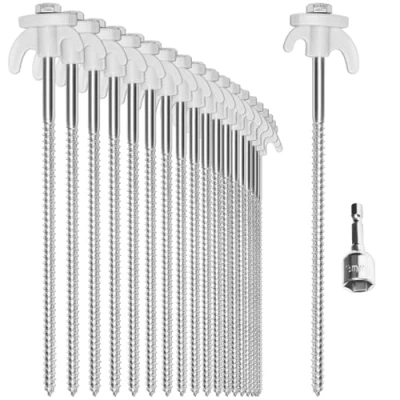 Immagine di com four® 20x picchetti per Tenda in Acciaio a Vite con Adattatore cacciavite Batteria robusti Chiodi Terra Filettatura Campeggio e Outdoor