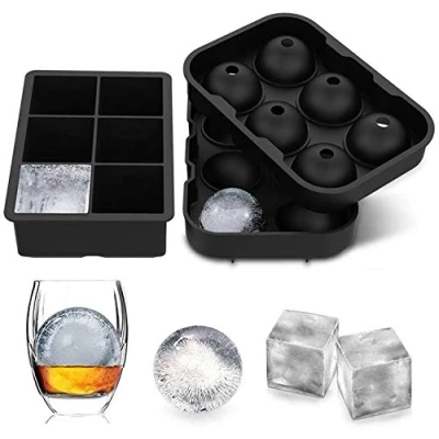 Immagine di Jisile 2 Stampi in Silicone per Cubetti di Ghiaccio Grandi con Coperchio, Riutilizzabile, Senza BPA, 1 Stampo Quadrato e Cocktail, Whisky, Frutta, Alimenti Bambini
