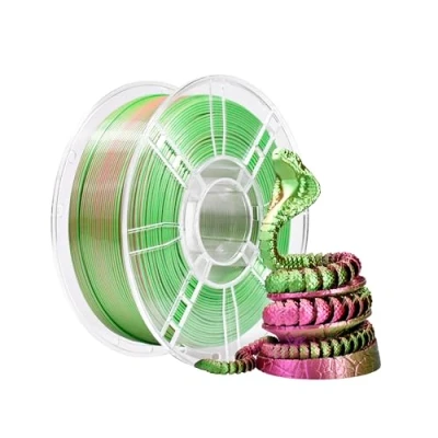Immagine di iBOSS filamento per stampante 3D PLA Plus, PLA+, 1,75 mm, in seta bicolore, di co estrusione lucido, 1 kg (2,2 lbs), bicolore rosso e verde