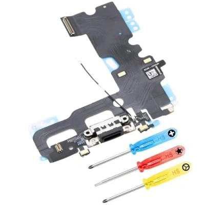Immagine di MMOBIEL Connettore Dock Compatibile con iPhone 7 Plus 2016 Presa di Ricarica Cavo Flessibile Audio Jack/Microfono/Antenna Ricambio incl. Cacciaviti Nero