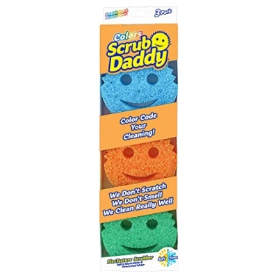 Immagine di Scrub Daddy Colors Spugna Piatti Lavabile, Spugne Cucina e Bagno, Spugnette Lavapiatti Non Graffia con Design Morbido Compatto FlexTexture, Lavabile in Lavastoviglie, 3 Pz Multicolore