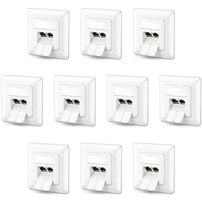 Immagine di deleyCON 10x CAT6a Presa di Rete con 2x Jack RJ45 Schermato Montaggio ad Incasso Ethernet 10 Gbit LAN Cavo Patch Posa Bianco