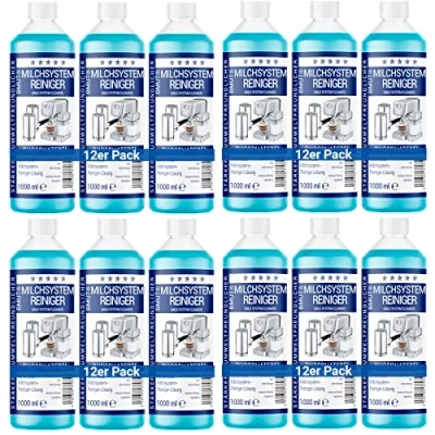 Immagine di 12 x 1000 ml detergente per il sistema del latte (34 applicazioni) macchina da caffè, schiumalatte universale liquido tutte le marche